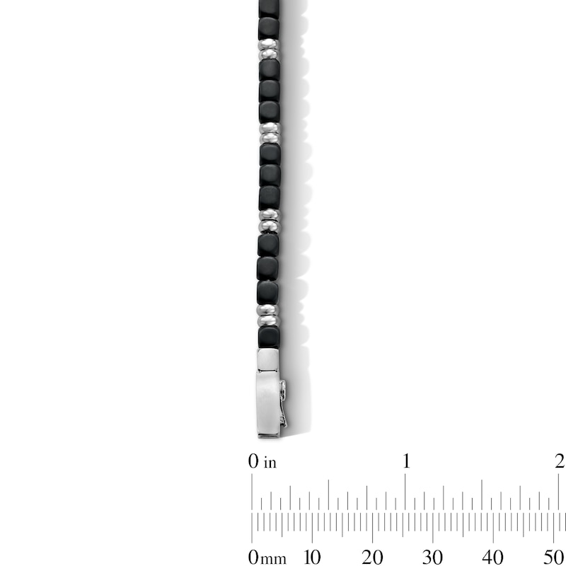 Main Image 3 of 4.0mm Square Hematite Bead Strand Bracelet in Stainless Steel - 8.75”