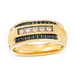0.45 CT. T.W. Brown and Black Diamond Three-Row Ring in 10K Gold