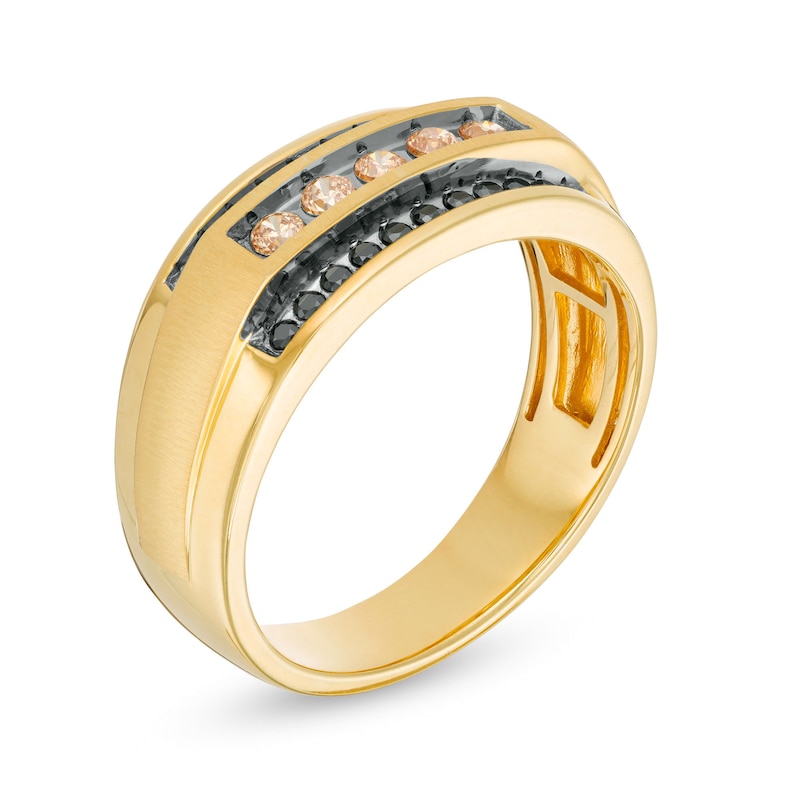 Main Image 2 of 0.45 CT. T.W. Brown and Black Diamond Three-Row Ring in 10K Gold