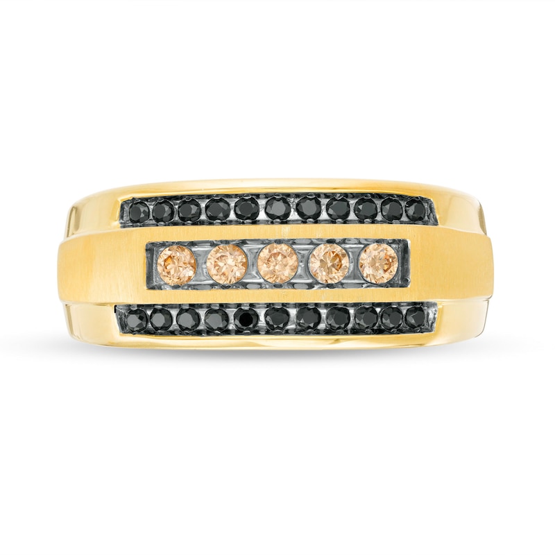 Main Image 3 of 0.45 CT. T.W. Brown and Black Diamond Three-Row Ring in 10K Gold