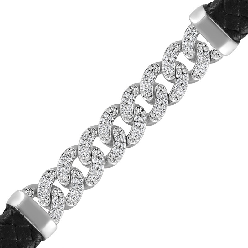 0.45 CT. T.W. Lab-Grown Diamond Curb Chain and Leather Bracelet in Sterling Silver (F/SI2)