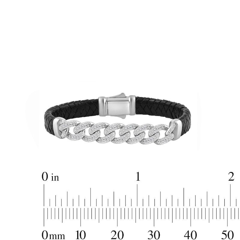 0.45 CT. T.W. Lab-Grown Diamond Curb Chain and Leather Bracelet in Sterling Silver (F/SI2)