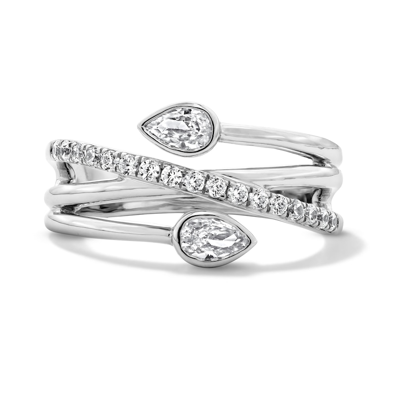 0.50 CT. T.W. Pear-Shaped Certified Lab-Grown Diamond Crossover Bypass Ring in Sterling Silver (F/SI2)