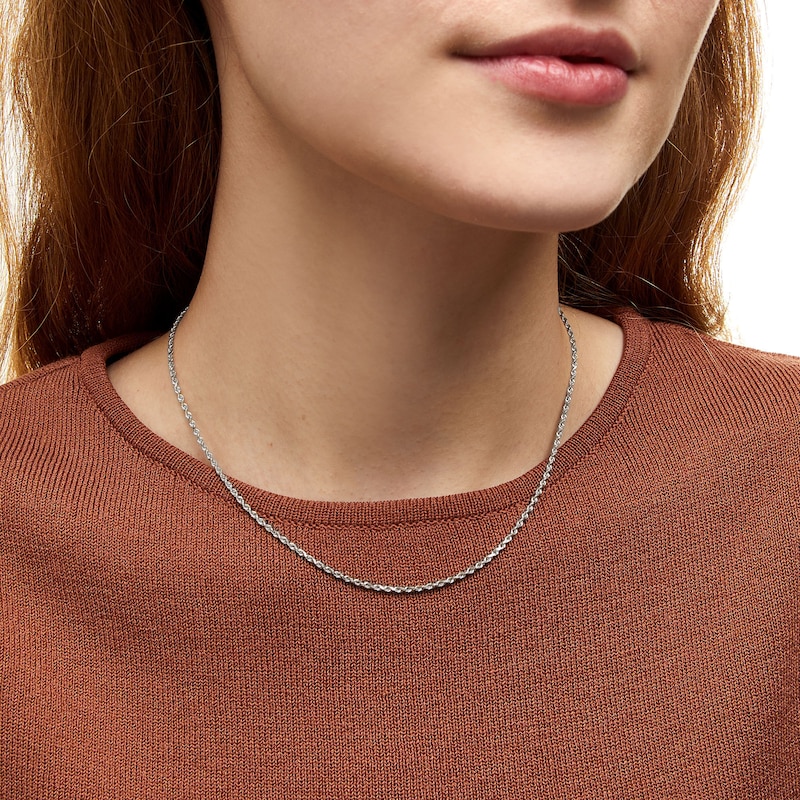 1.6mm Glitter Rope Chain Necklace in Solid 10K White Gold - 18"