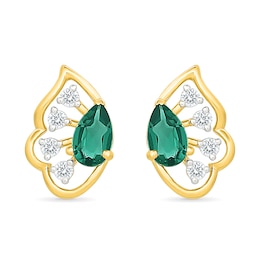 Pear-Shaped Emerald and 0.08 CT. T.W. Lab-Grown Diamond Earrings in 18K Gold (F/VS2)
