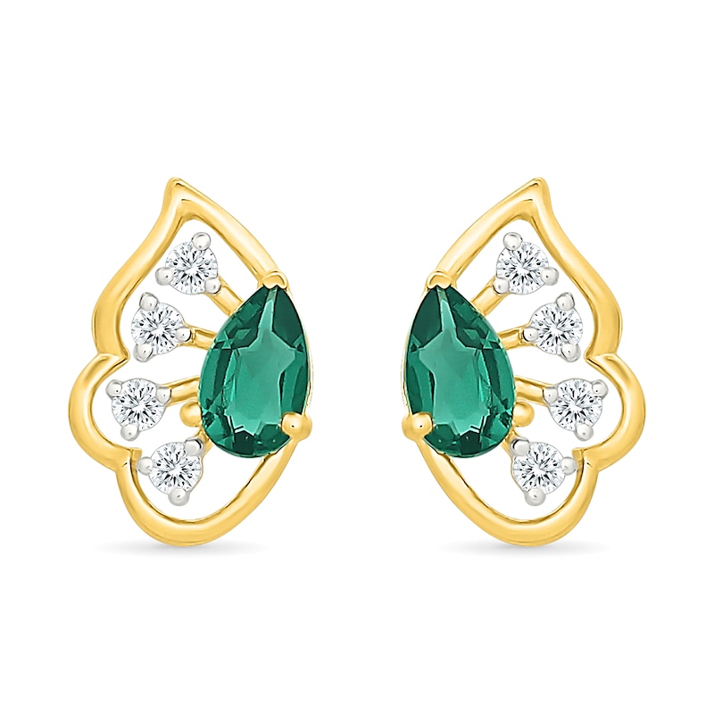 Pear-Shaped Emerald and 0.08 CT. T.W. Lab-Grown Diamond Earrings in 18K Gold (F/VS2)