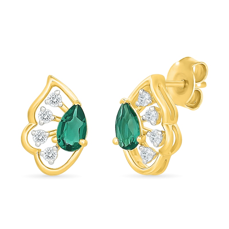 Pear-Shaped Emerald and 0.08 CT. T.W. Lab-Grown Diamond Earrings in 18K Gold (F/VS2)