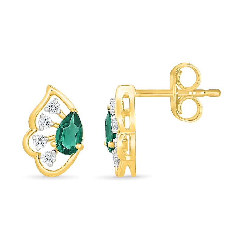Pear-Shaped Emerald and 0.08 CT. T.W. Lab-Grown Diamond Earrings in 18K Gold (F/VS2)