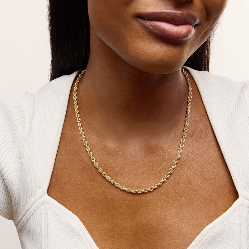 Main Image 2 of 4.0mm Textured and Polished Rope Chain Necklace in Semi-Solid 14K Gold - 20”