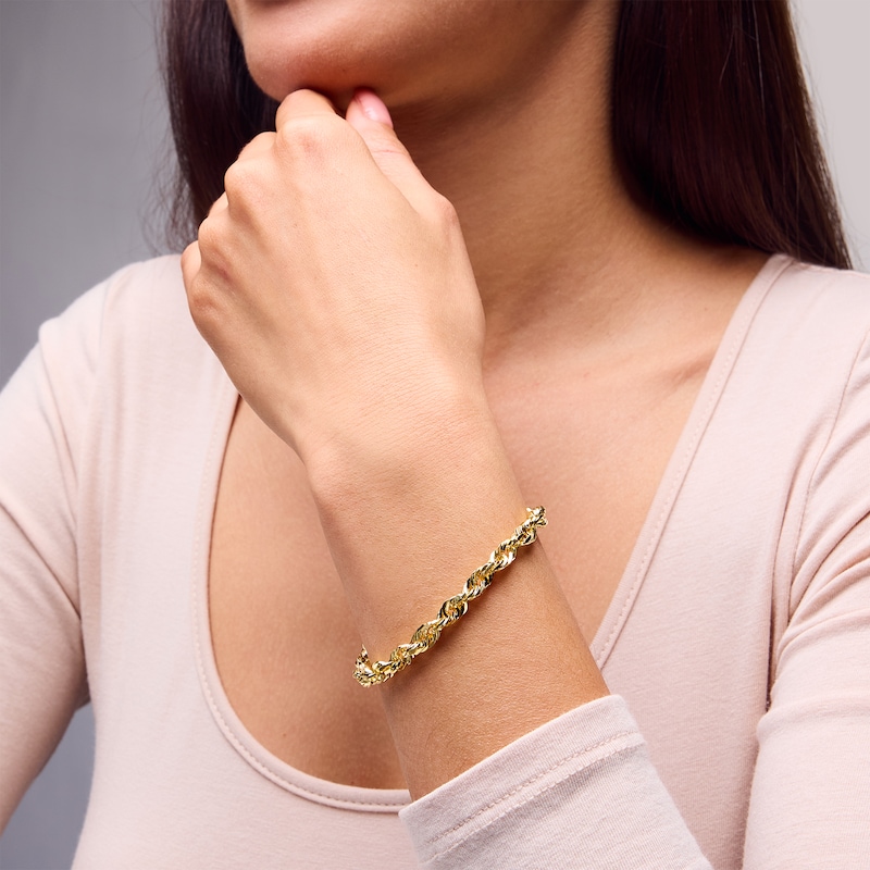 Main Image 3 of 5.5mm Glitter Rope Chain Bracelet in Solid 14K Gold - 8.5"