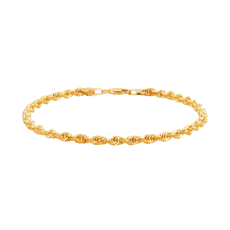 3.3mm Glitter Rope Chain Bracelet in Solid 14K Gold - 8.5"