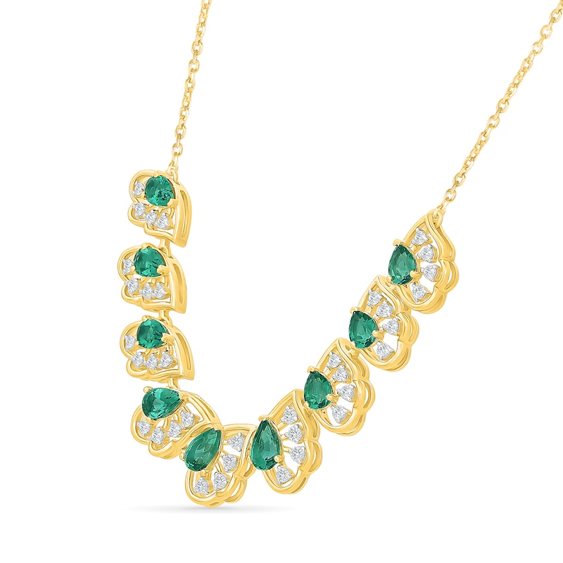 Main Image 2 of Pear-Shaped Emerald and 0.29 CT. T.W. Lab-Grown Diamond Necklace in 18K Gold (F/VS2)