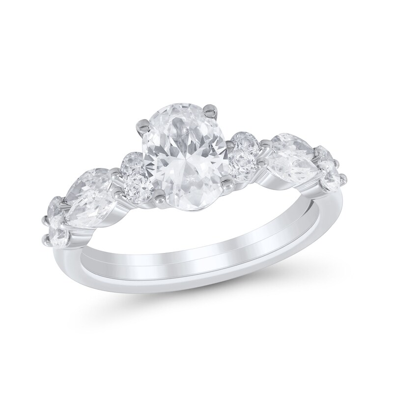 1.95 CT. T.W. Oval Certified Lab-Grown Diamond Bridal Set in 14K White Gold (F/VS2)