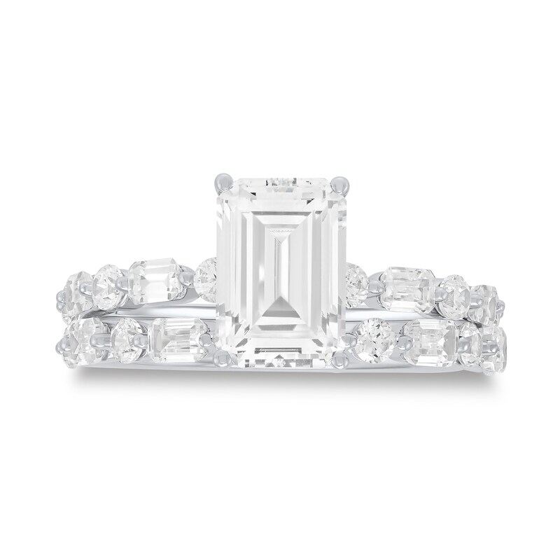 3.95 CT. T.W. Emerald-Cut Certified Lab-Grown Diamond Bridal Set in 14K White Gold (F/VS2)