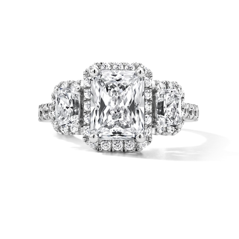 3.25 CT. T.W. Radiant-Cut Certified Lab-Grown Diamond Three-Stone Engagement Ring 14K White Gold (F/VS2)