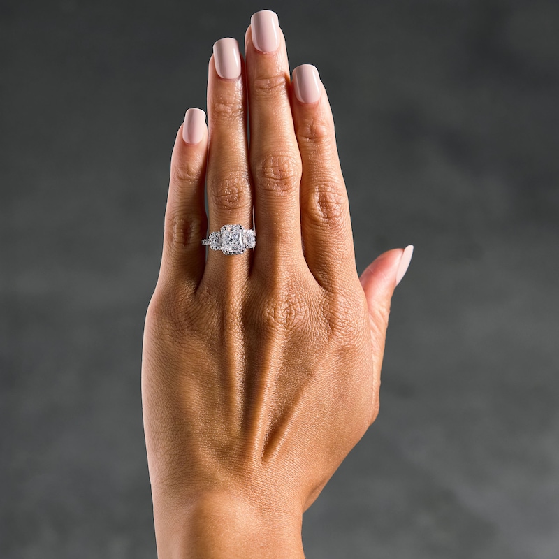 3.25 CT. T.W. Radiant-Cut Certified Lab-Grown Diamond Three-Stone Engagement Ring 14K White Gold (F/VS2)