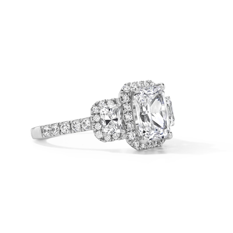 3.25 CT. T.W. Radiant-Cut Certified Lab-Grown Diamond Three-Stone Engagement Ring 14K White Gold (F/VS2)