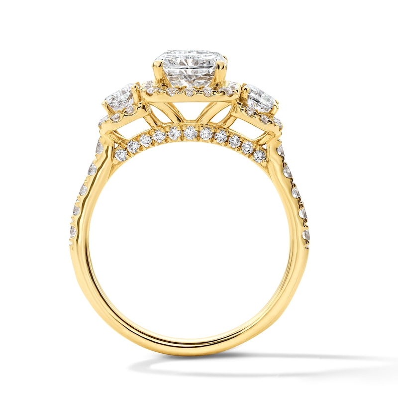 3.25 CT. T.W. Radiant-Cut Certified Lab-Grown Diamond Three-Stone Engagement Ring in 14K Gold (F/VS2)