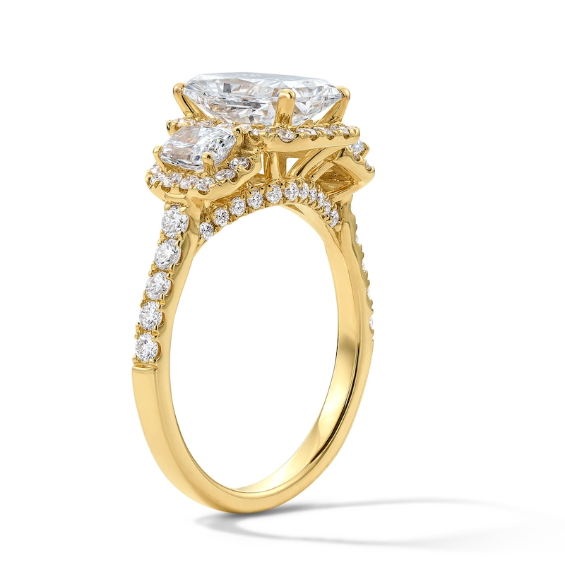 3.25 CT. T.W. Radiant-Cut Certified Lab-Grown Diamond Three-Stone Engagement Ring in 14K Gold (F/VS2)