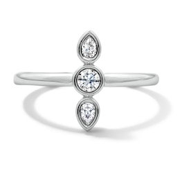 0.18 CT. T.W. Pear-Shaped and Round Certified Lab-Grown Diamond Three-Stone Ring in Sterling Silver (F/VS2)