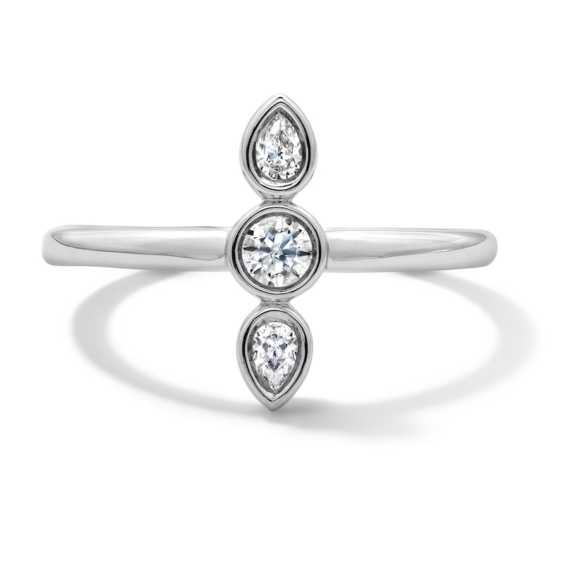 0.18 CT. T.W. Pear-Shaped and Round Certified Lab-Grown Diamond Three-Stone Ring in Sterling Silver (F/VS2)
