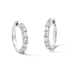 1.00 CT. T.W. Emerald-Cut and Round Certified Lab-Grown Diamond Hoop Earrings in Sterling Silver (F/VS2)