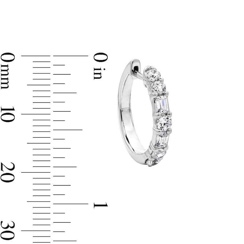 Main Image 3 of 1.00 CT. T.W. Emerald-Cut and Round Certified Lab-Grown Diamond Hoop Earrings in Sterling Silver (F/VS2)