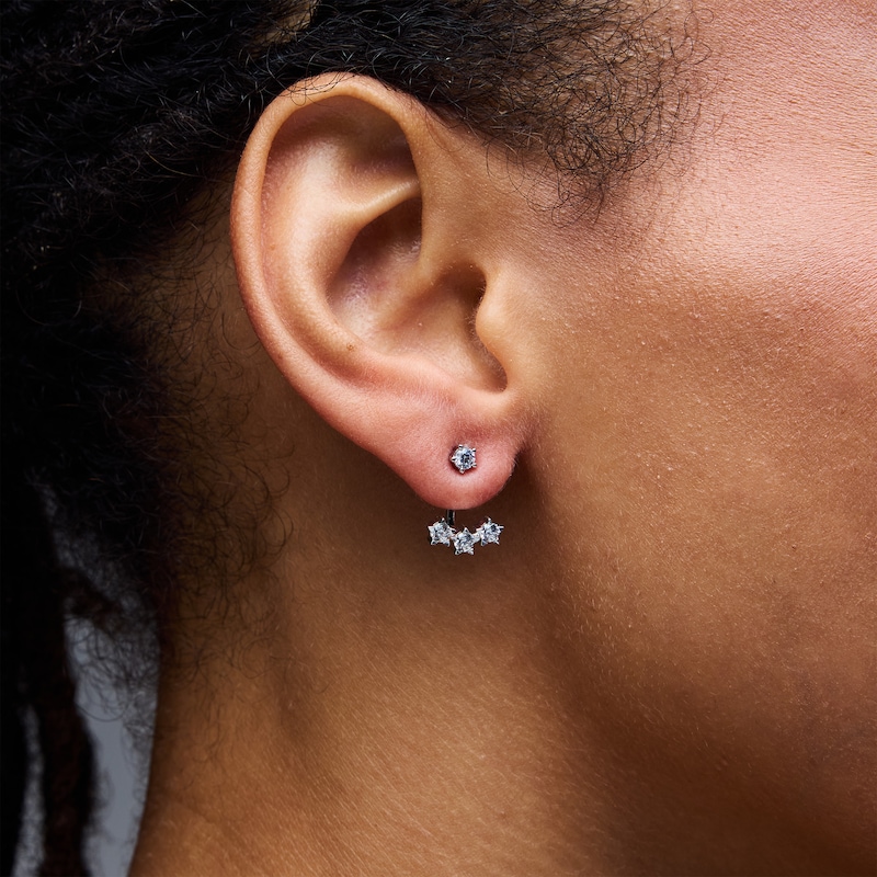 Main Image 2 of 0.69 CT. T.W. Certified Lab-Grown Diamond Front-Back Earrings in Sterling Silver (F/VS2)