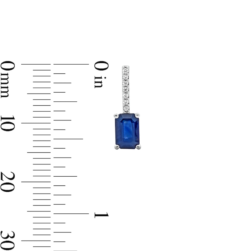 Main Image 2 of Emerald-Cut Blue Sapphire and Diamond-Accent Drop Earrings in 10K White Gold