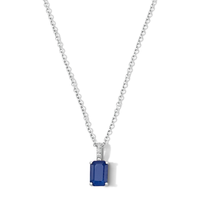 Main Image 1 of Emerald-Cut Blue Sapphire and Diamond-Accent Pendant in 10K White Gold