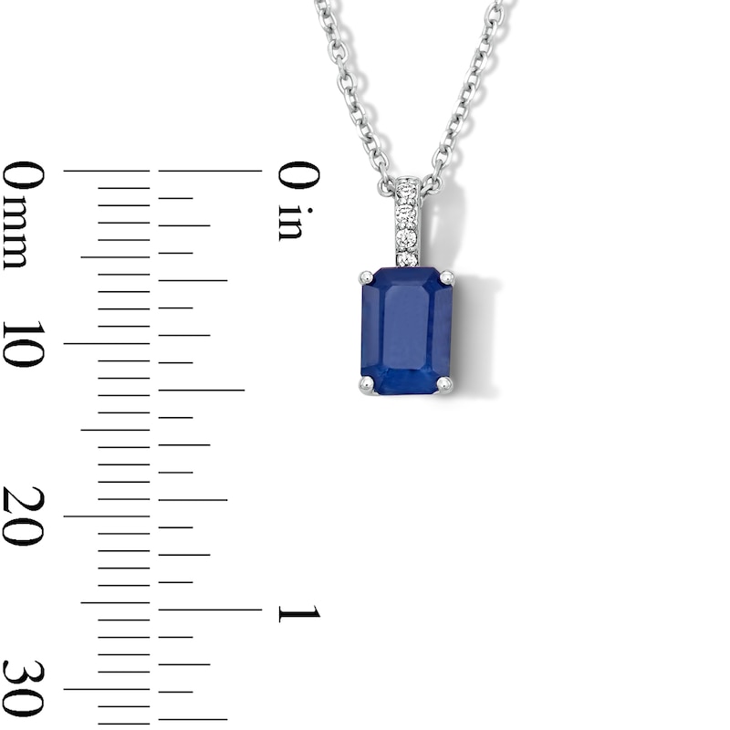 Main Image 3 of Emerald-Cut Blue Sapphire and Diamond-Accent Pendant in 10K White Gold