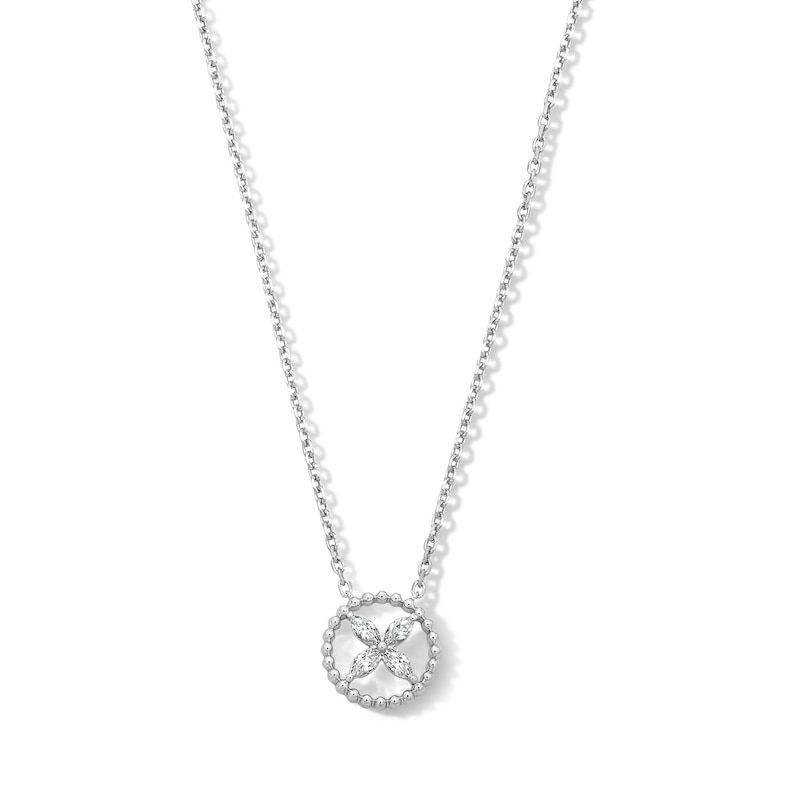 0.20 CT. T.W. Marquise-Cut Certified Lab-Grown Diamond Beaded Frame Necklace in Sterling Silver (F/VS2) - 19"