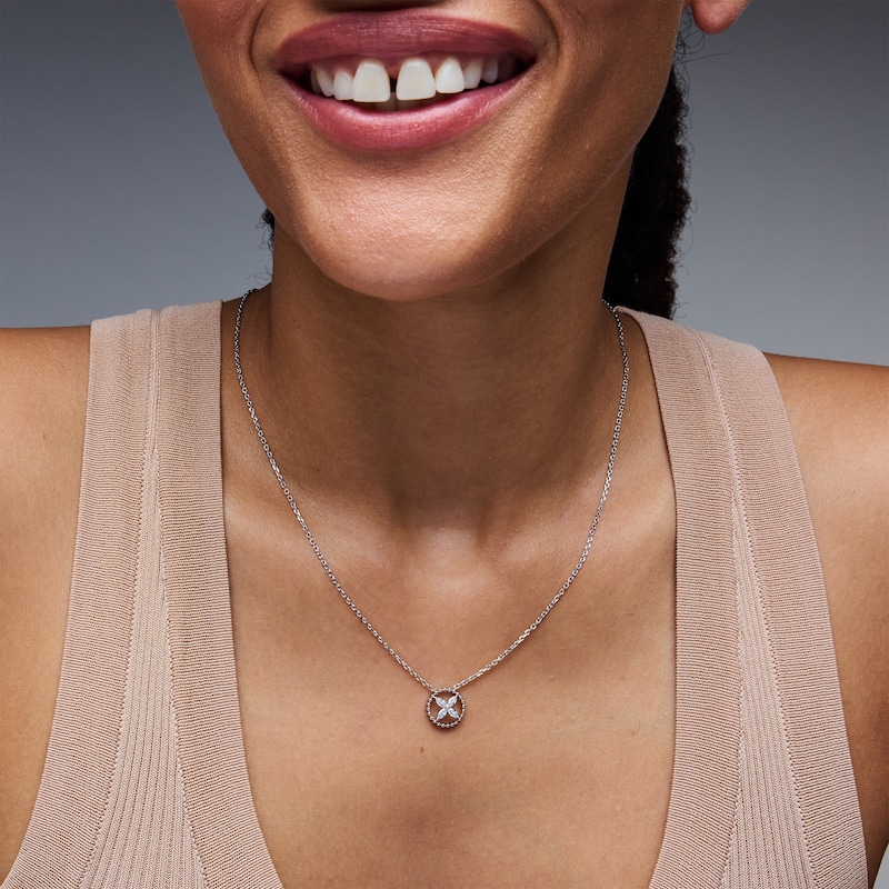 0.20 CT. T.W. Marquise-Cut Certified Lab-Grown Diamond Beaded Frame Necklace in Sterling Silver (F/VS2) - 19"