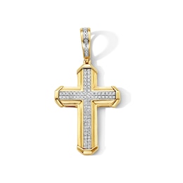 0.30 CT. T.W. Diamond Stepped Cross Necklace Charm in 10K Gold