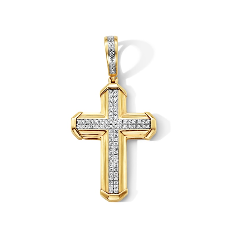 Main Image 1 of 0.30 CT. T.W. Diamond Stepped Cross Necklace Charm in 10K Gold