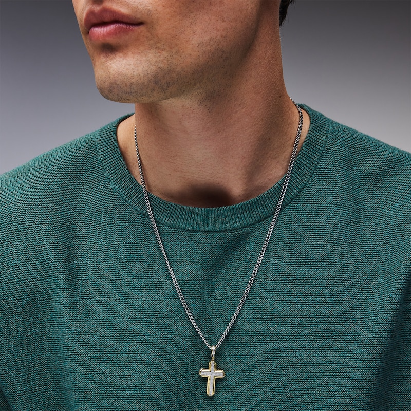 Main Image 2 of 0.30 CT. T.W. Diamond Stepped Cross Necklace Charm in 10K Gold