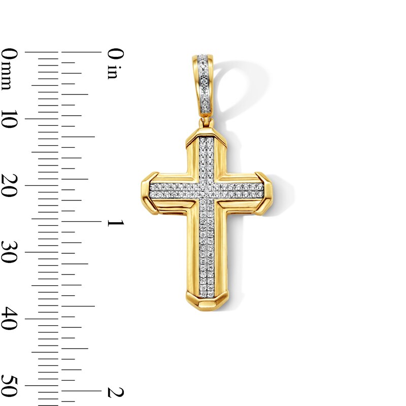Main Image 4 of 0.30 CT. T.W. Diamond Stepped Cross Necklace Charm in 10K Gold