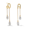 Thumbnail Image 1 of 7.0mm Freshwater Cultured Pearl Oval Drop Earrings in Sterling Silver with 14K Gold Plate