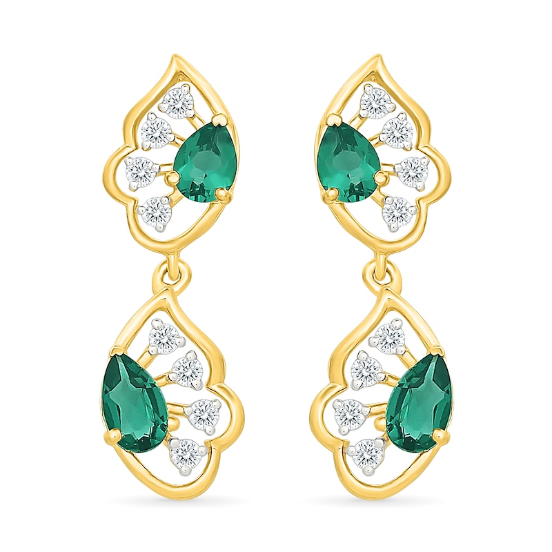 Pear-Shaped Emerald and 0.15 CT. T.W. Lab-Grown Diamond Drop Earrings in 18K Gold (F/VS2)