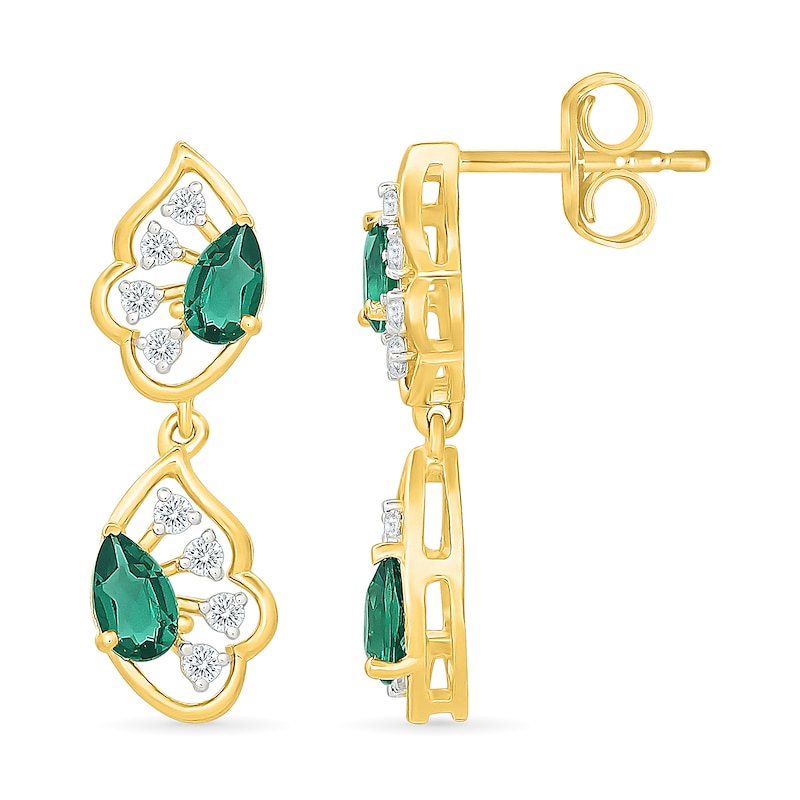 Pear-Shaped Emerald and 0.15 CT. T.W. Lab-Grown Diamond Drop Earrings in 18K Gold (F/VS2)