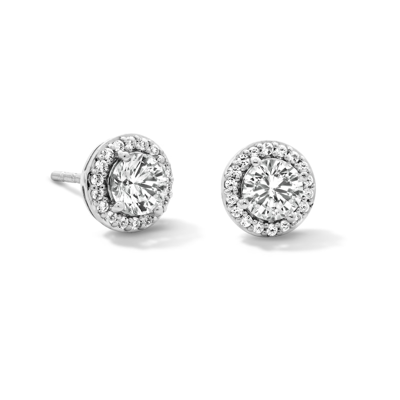 White Lab-Created Sapphire Frame Stud Earrings in Sterling Silver