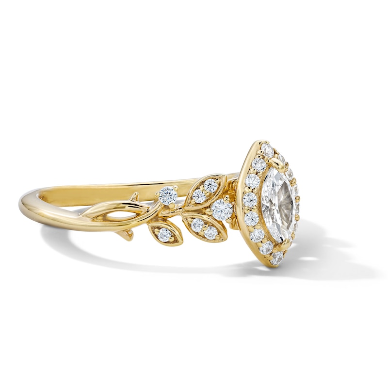 0.50 CT. T.W. Marquise-Cut Diamond Frame Leaf Shank Engagement Ring 14K Gold