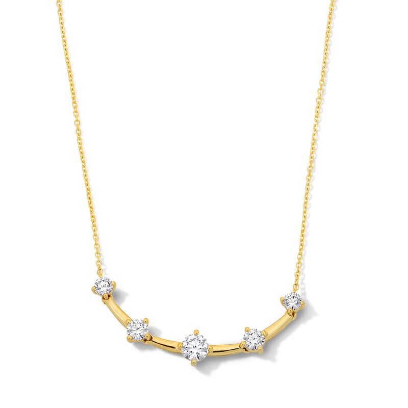 Main Image 1 of 1.00 CT. T.W. Milestones Certified Lab-Grown Diamond Five-Stone Curved Bar Necklace in 10K Gold (F/SI2)