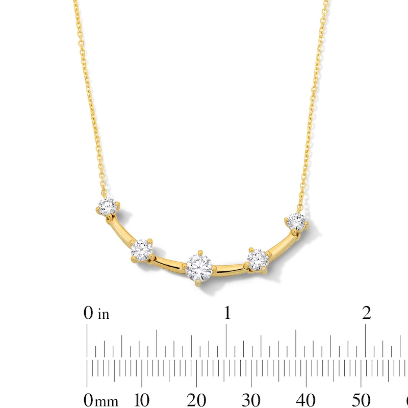 Main Image 3 of 1.00 CT. T.W. Milestones Certified Lab-Grown Diamond Five-Stone Curved Bar Necklace in 10K Gold (F/SI2)