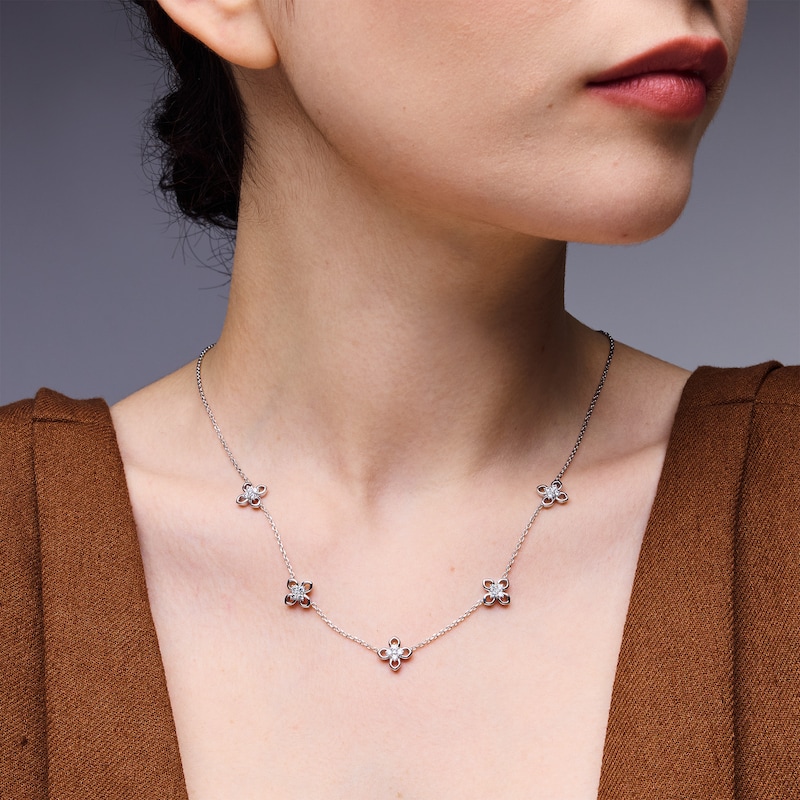 Main Image 2 of 0.50 CT. T.W. Certified Lab-Grown Diamond Clover Station Necklace in Sterling Silver (F/VS2)