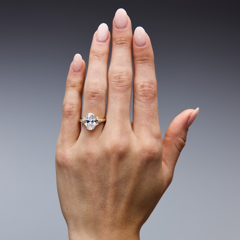 Main Image 2 of Vera Wang Love Collection 3.40 CT. T.W. Oval Certified Lab-Grown Diamond Floral Engagement Ring in 14K Gold (F/VS2)