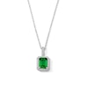 Thumbnail Image 1 of Emerald-Cut Lab-Created Emerald and White Lab-Created Sapphire Frame Pendant in Sterling Silver