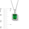 Thumbnail Image 3 of Emerald-Cut Lab-Created Emerald and White Lab-Created Sapphire Frame Pendant in Sterling Silver