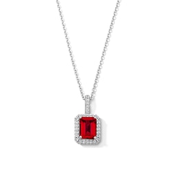 Emerald-Cut Lab-Created Ruby and White Lab-Created Sapphire Frame Pendant in Sterling Silver