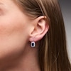 Thumbnail Image 2 of Emerald-Cut Blue Lab-Created Sapphire and White Lab-Created Sapphire Frame Drop Earrings in Sterling Silver